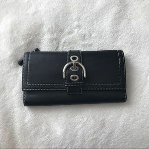 COACH • Black Leather Wallet w/ belt buckle front